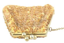 Antique Woven Sequined Wristlet Kisslock Metal Framed Evening Purse 1930s