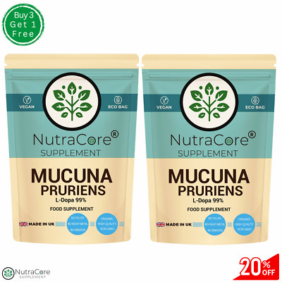 Nutra Core Mucuna Pruriens Kapseln 600mg (99% L-Dopa) 100% Vegan 180 Kapseln