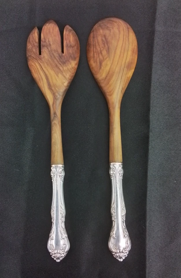 Деревянный сервиз для салата Gorham Sterling King Edward с серебряными ручками 1936 #J3688 - Изображение 4 из 4