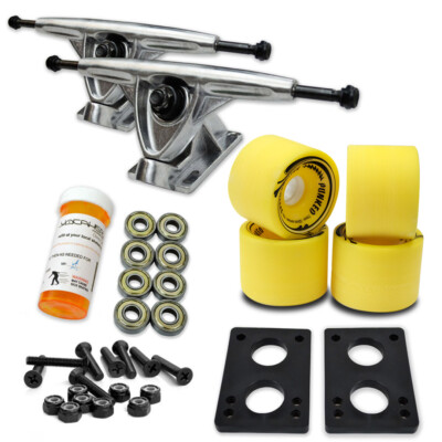 Yocaher HD7 Longboard Wheels & Trucks Combo set - Polished trucks (Solid Yellow)