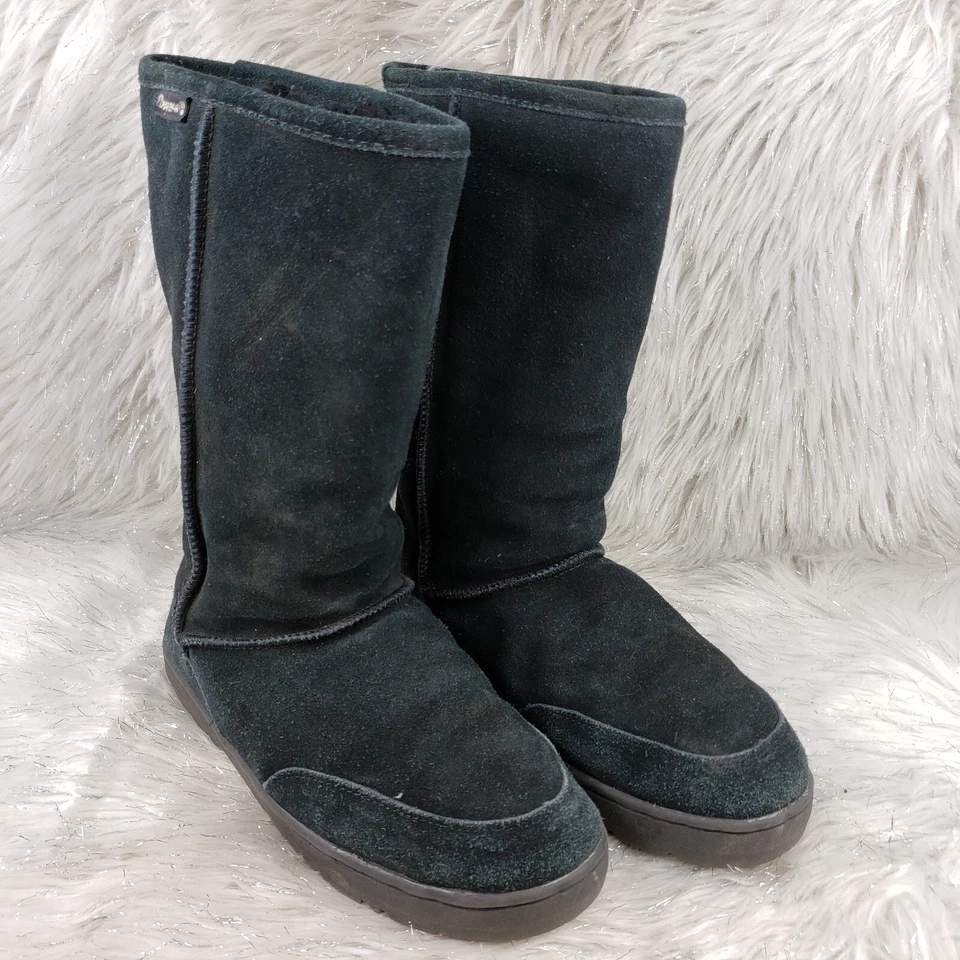BEARPAW T405W Dream Tall Black Sheepskin Suede Wool Lined Boots Womens Size 10 - Image 3 of 4