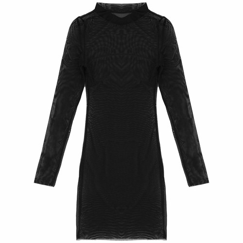 Women Sexy Mesh Sheer Long Sleeve Mini Dress Summer Party Bodycon Beach