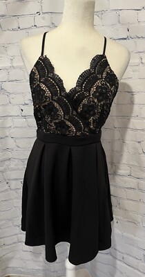 Black Lace Strappy Back Fit & Flare Skater Dress size small | eBay