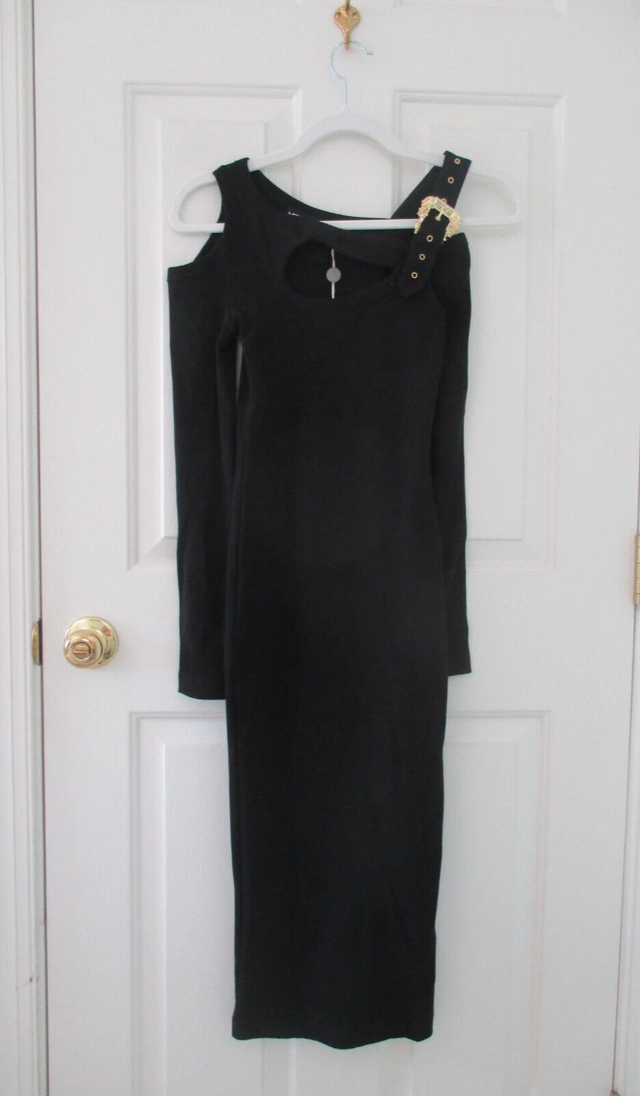 Abito a tubino Versace Jeans Cotour nero ritagliato a costine 38IT 2US nuovo con etichetta