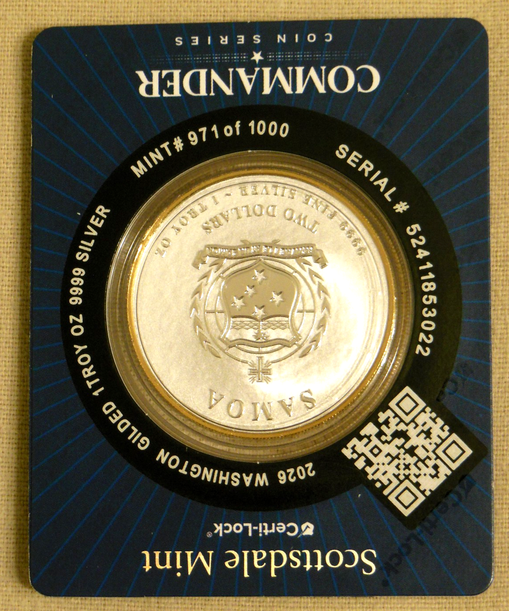 モ*ナ様 WA commander governmemt premiumedit CERTILOCK ERROR! 2026 GEORGE WASHINGTON-GOLD GILD.1oz Silver