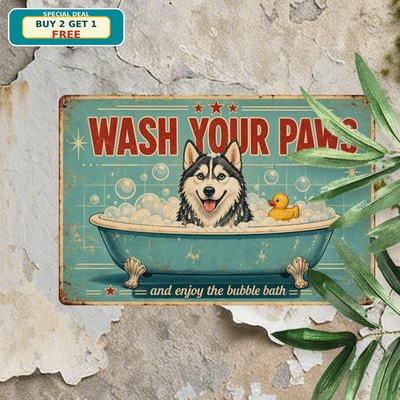 #ad Siberian Husky Dog Bathtub Soap Retro Bathroom Plaque Metal Tin Sign $10.44