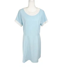 Smak Parlour Stretch Dress Women 0X Blue White Fit Flare Short Sleeve Casual