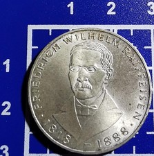 5 Mark 625 silver coins Heiermann West Germany 150 years Raiffeisen 1968 J