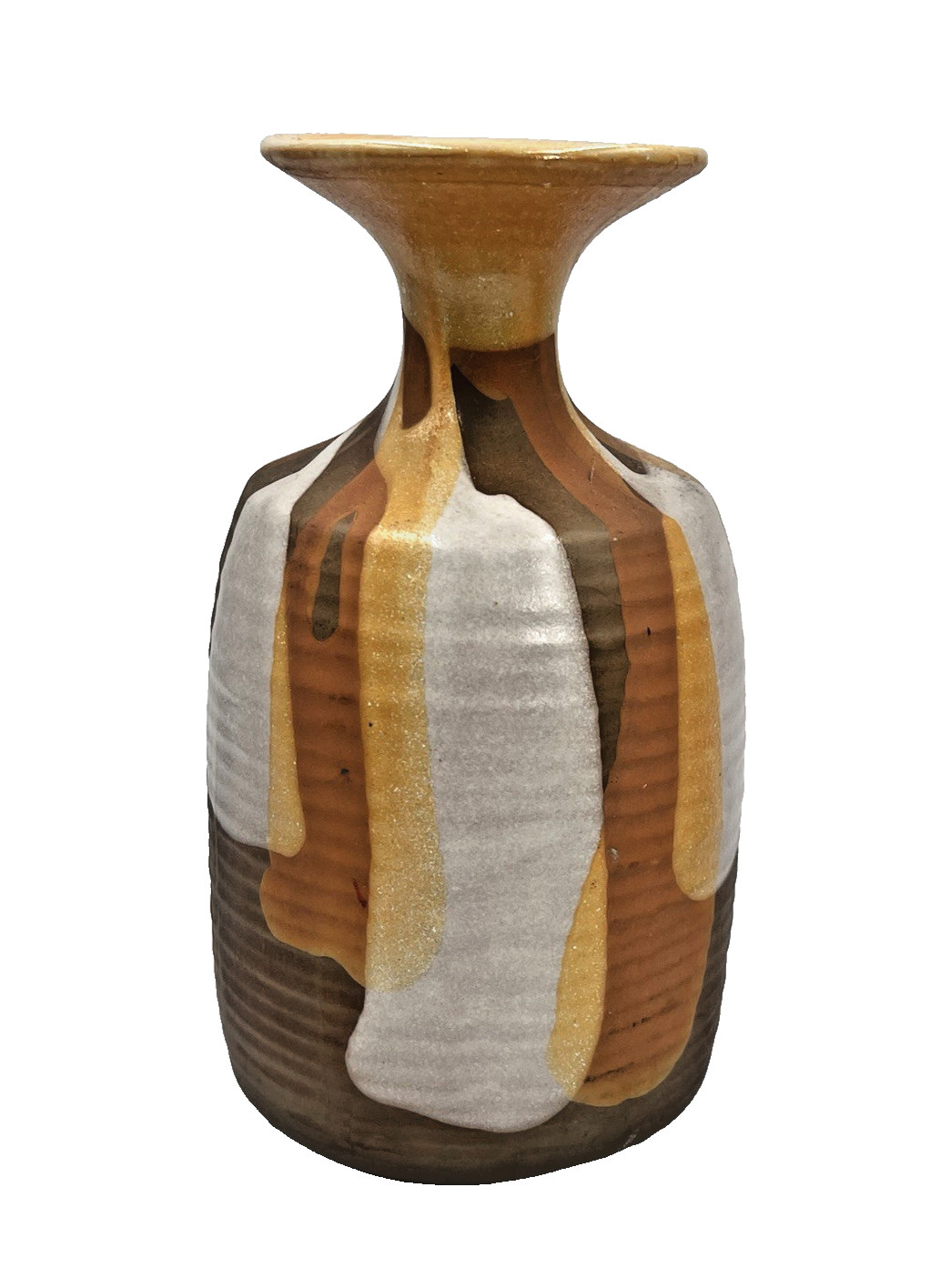 Jaru California Arts Crafts Style VTG Pottery Ribbed Dripped Glaze RS-30A 7.25"