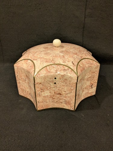 Maitland Smith Wood & Tessellated Tile Box Pink Stone 11" Wide 7" Tall - Picture 2 of 11