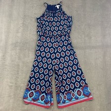 Mono halter pierna ancha estampado medallón rojo azul marino talla 6 London Times para mujer