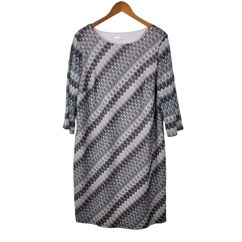 Vestido Camisa Studio One Talla Grande 18W Geométrico Midi Capas Elastizado Largo Rosa Foto 2 de 4