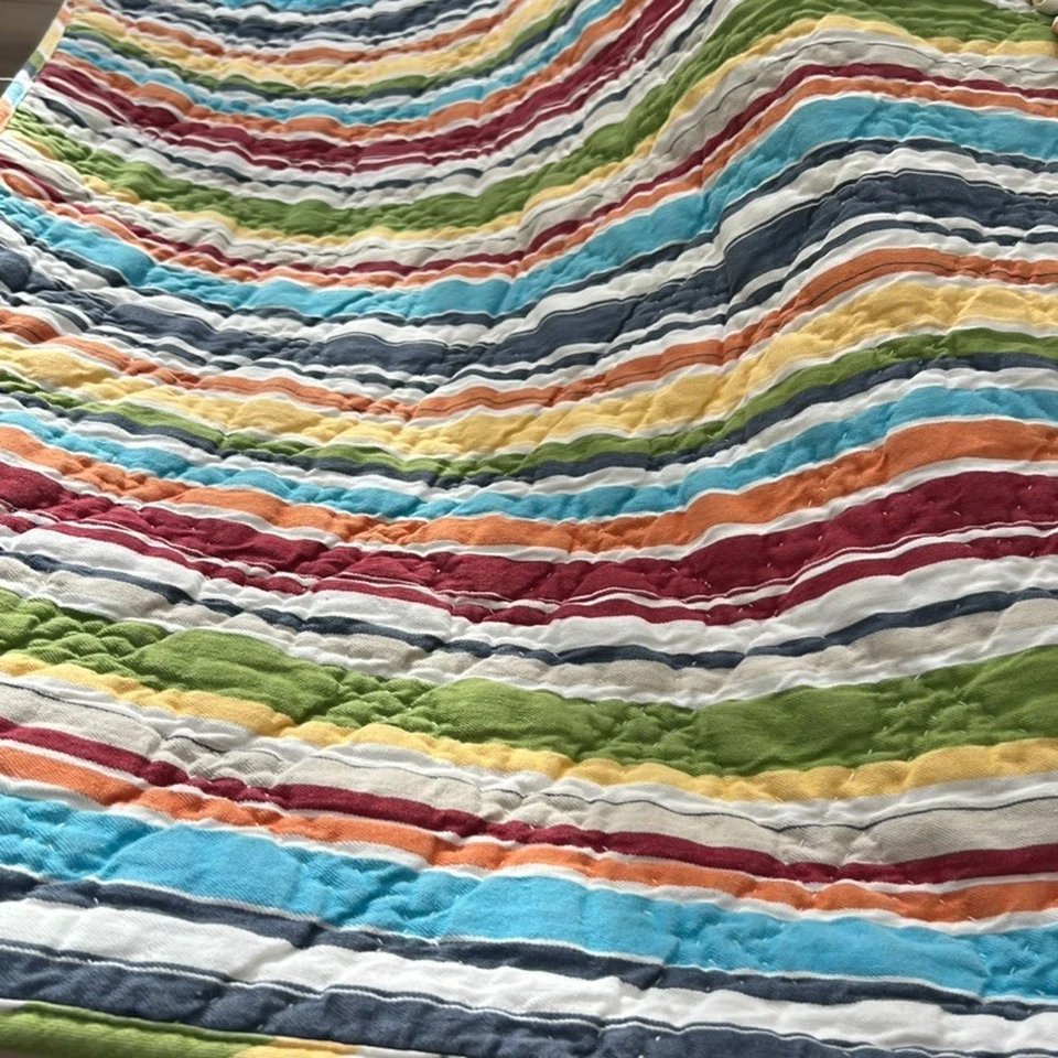 Edredón Pottery Barn con funda de almohada completo/queen colorido a rayas 100 % algodón Foto 3 de 4