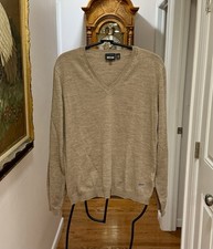 MENS JUST CAVALLI MERINO WOOL TAN V-NECK SWEATER PULLOVER SZ L