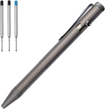 Grey 4.8'' Titanium Alloy Bolt Action Pen Compatible with Parker Refill Stainle