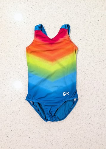 SUPER CUTE GK Elite CS Small gymnastics dance leotard NEON Ombre Rainbow SOFT