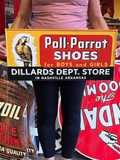 Vintage Anitque Old Style Metal Sign Poll Parrot Shoes 24x12 Made in USA