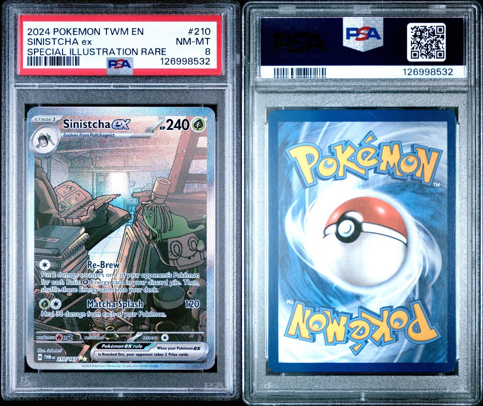 2024 POKEMON TWM EN-TWILIGHT MASQUERADE #210 SINISTCHA EX PSA 8 NM-MT