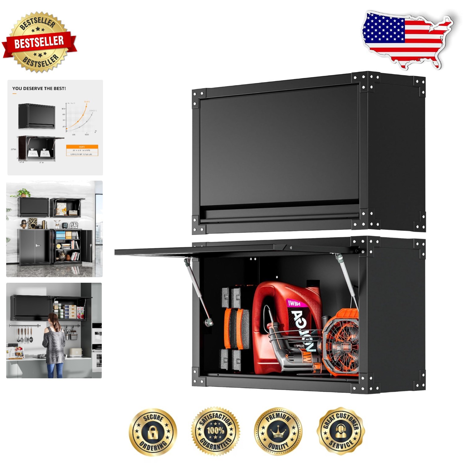 Elegant 31-Inch Black Wall Mounted Metal Storage Cabinet with Adjustable Shelves