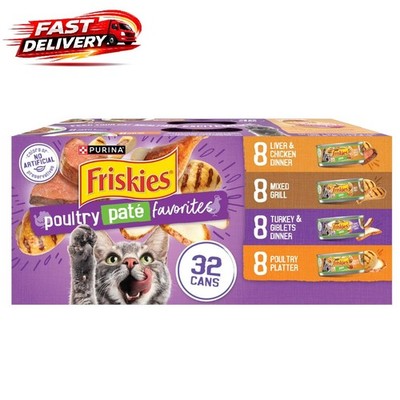 Purina Friskies Pate Wet Cat Food Variety Pack Poultry Flavors 32x5.5 oz Cans