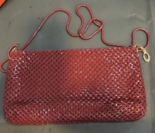 Vtg Burgundy Mesh Hand Bag Made In Hong Kong