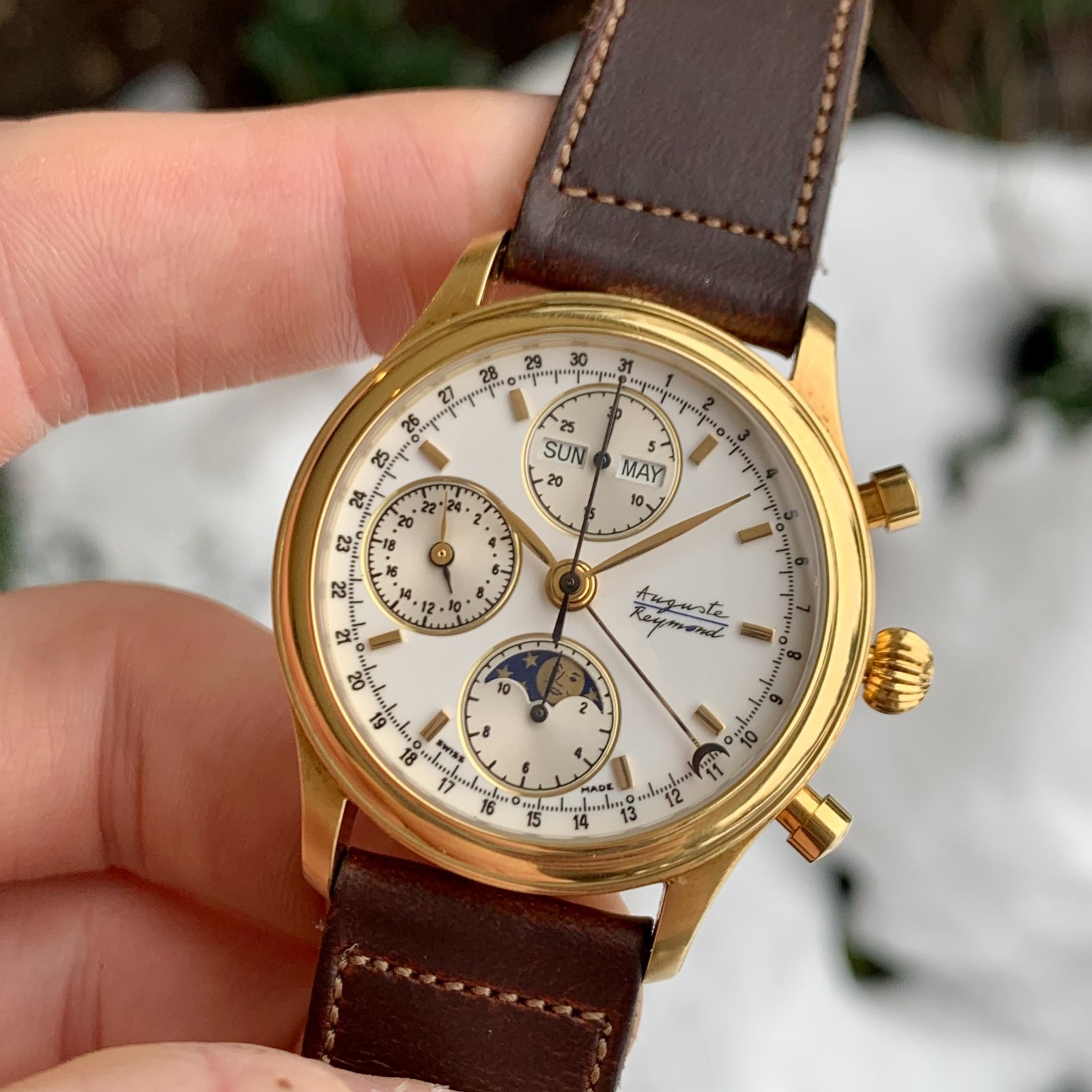 August Raymond 18K Solid Gold Heavy Case Chronogr… - image 2