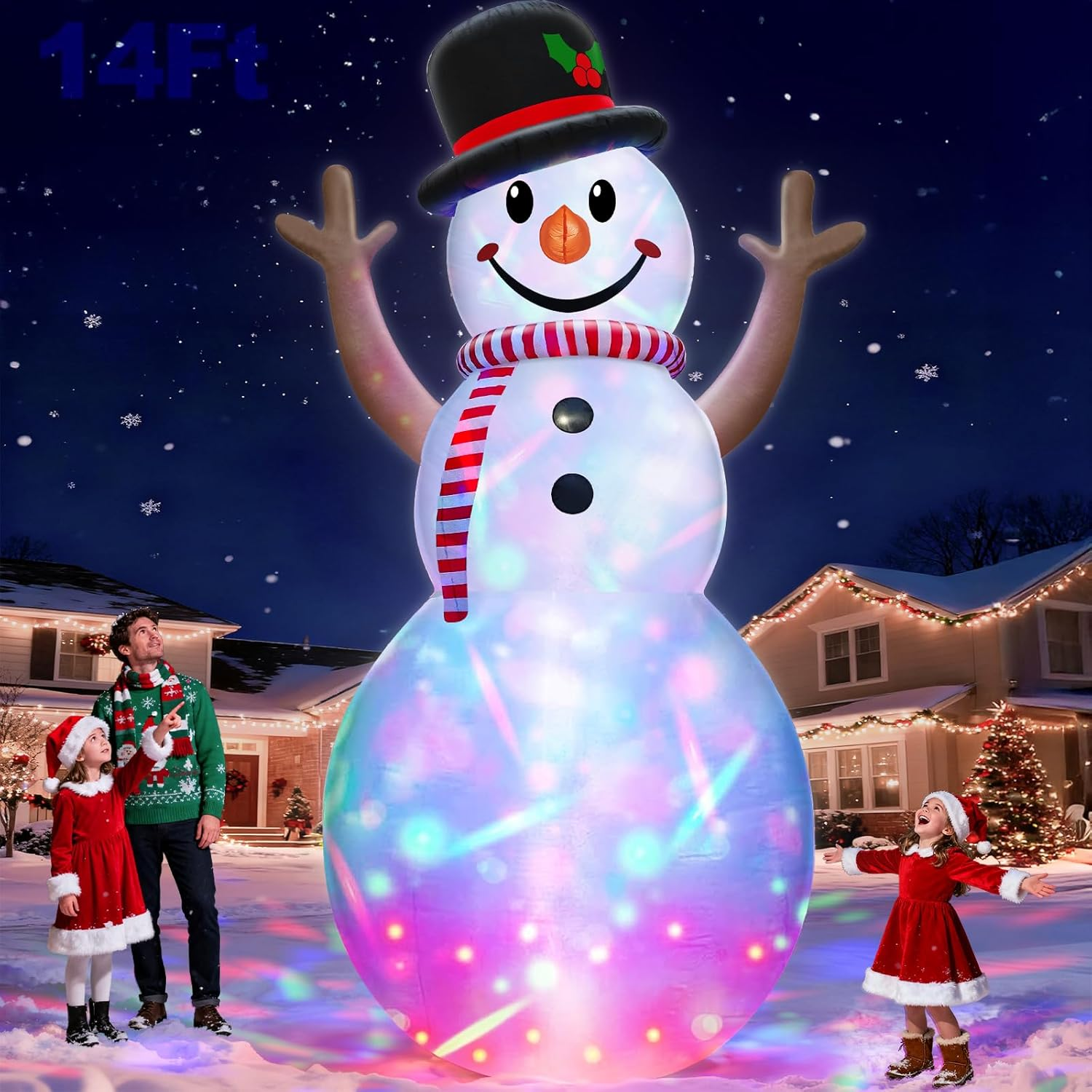 14FT Christmas Inflatables Huge Snowman 2025 NEW LED Outdoor Decoration
