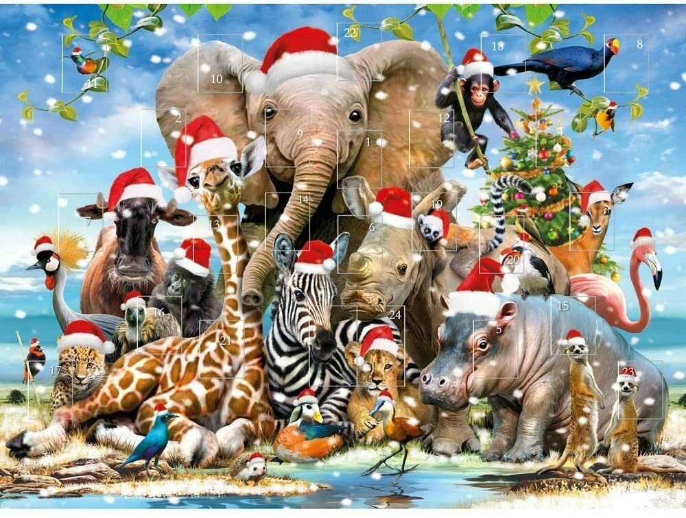 Kids Traditional Advent Calendar Children Animals Christmas Hats - NO TREATS