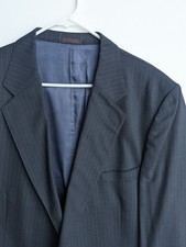 CHRISTOPHER BROOKS Vtg Navy Blue Striped BLAZER SUIT COAT JACKET Men's 44L Tall