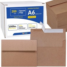 200 Pcs A6 Invitation Envelopes in Brown Kraft Peel Seal Self-Seal 4 3/4 x 6 1