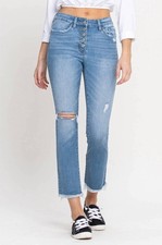 Vervet By Flying Monkey Tori Button Fly Kick Mini Flair Jeans Blue