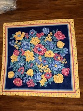 VTG 80s/90s Large 33  x 33" Square Scarf Floral Navy Red Yellow Polka Dots