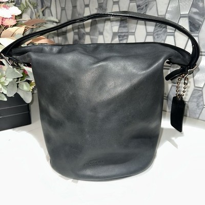Coach Black Leather Bleecker Bucket Bag Shoulder Zip Close Purse