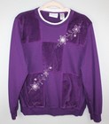 ALFRED DUNNER Women's Purple Pullover Sweatshirt Top Sz L Corduroy Floral Accent