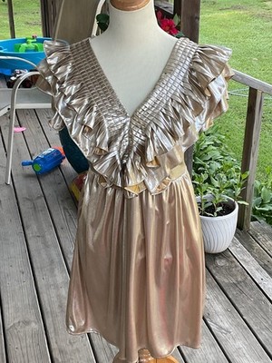 ENTRO-GOLD METALLIC DRESS SZ.S. RUFFLE V-NECK for PARTY&EVENING WEAR