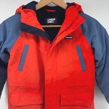 Lands End Kids L 7 Squall Orange/Grey Hooded Winter Jacket Fleece Lined Full Zip