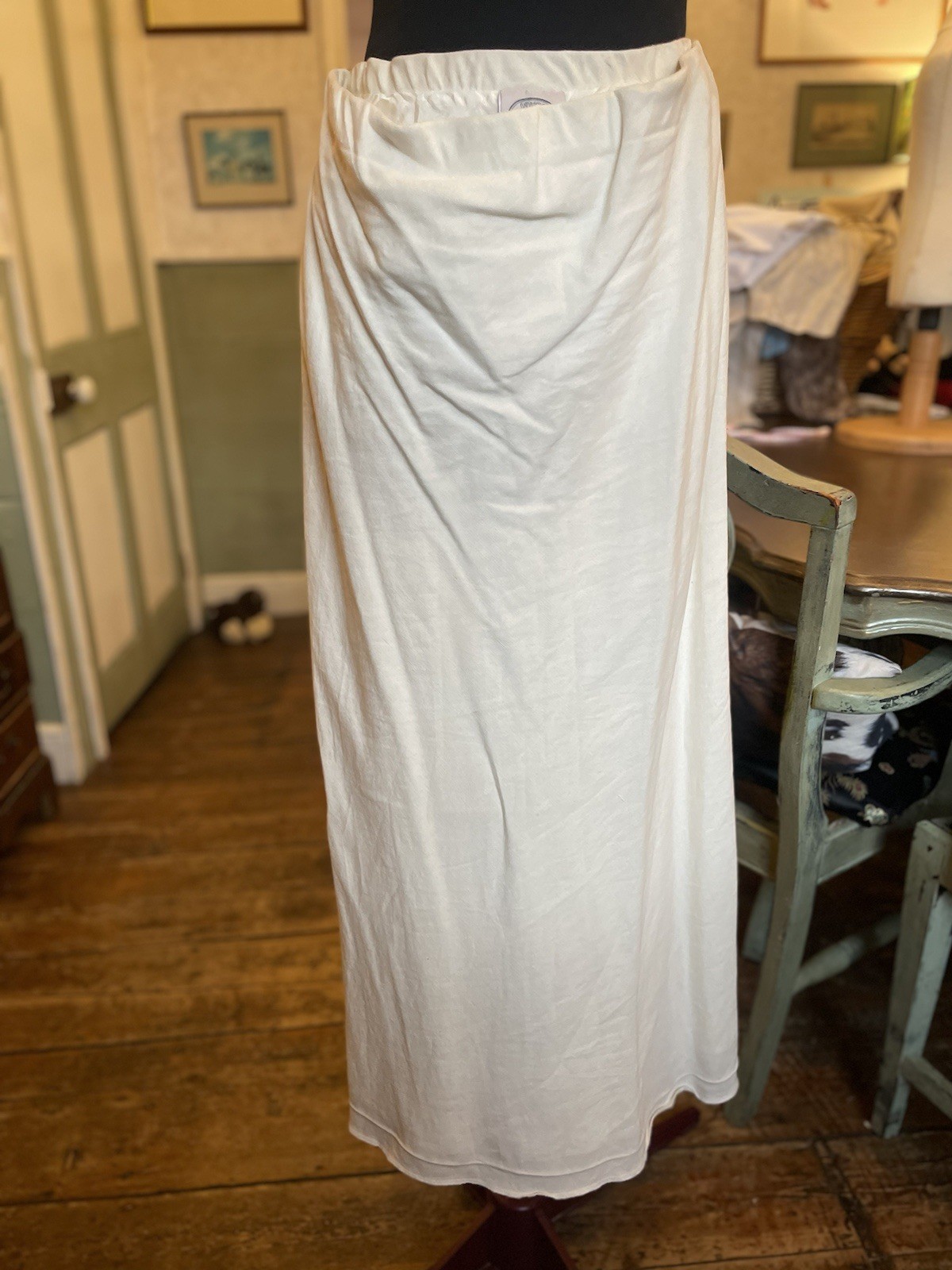 Vintage Laura Ashley skirt lined maxi Cream Linen A line Elastic waist Sz14