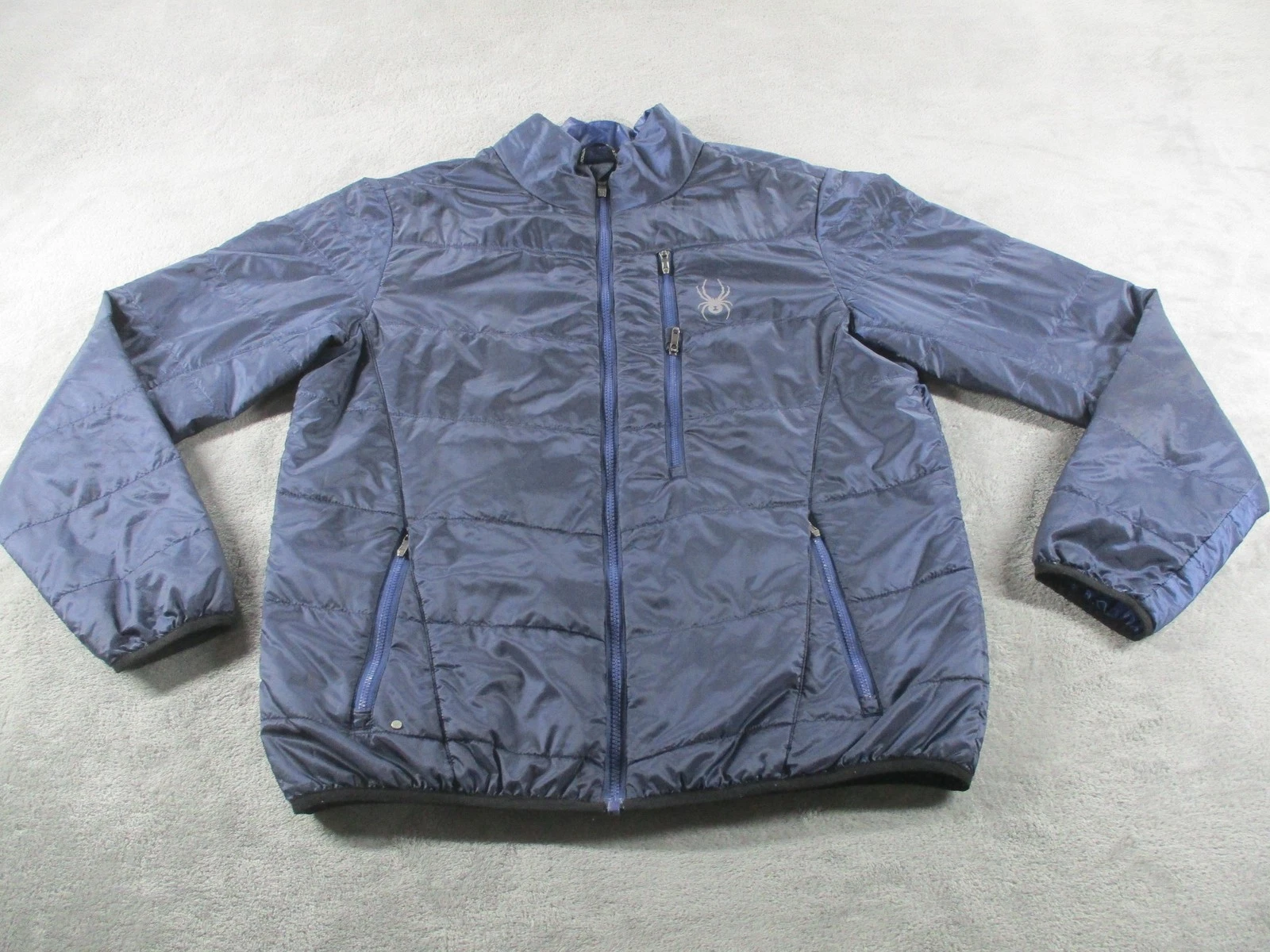 Spyder Jacket Mens Large Blue Polyester Puffer Full Zip Ski Outdoor Insulated