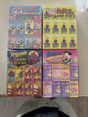 Vintage 1994 Candy Sticks Sealed Spider-Man, Popeye, Tom and Jerry, Flinstones