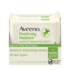 Aveeno Radiant Oil-Free Makeup Removing Face Wipes, 50 ct Twin Pack