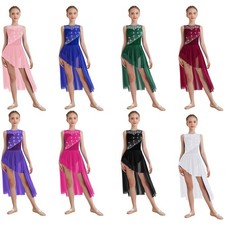 Girls Ballroom Dancing Lyrical Competition Skirted Sparkly Dress Irregular