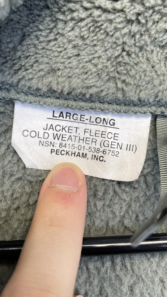 US Army ECWCS Gen III Fleece Jacket Mens Large Long Green Level 3 USGI Peckham - Image 3 of 4