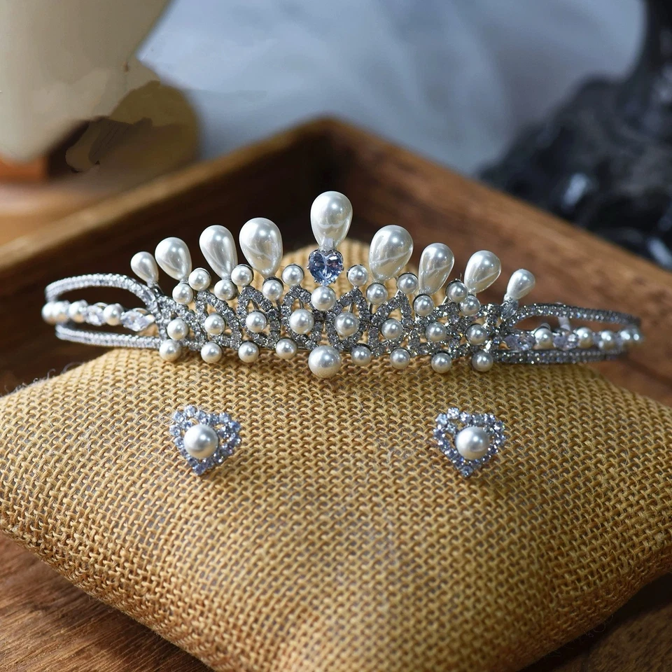 Preciosas perlas novias diademas coronas con pendientes cristal tocados boda Foto 3 de 4