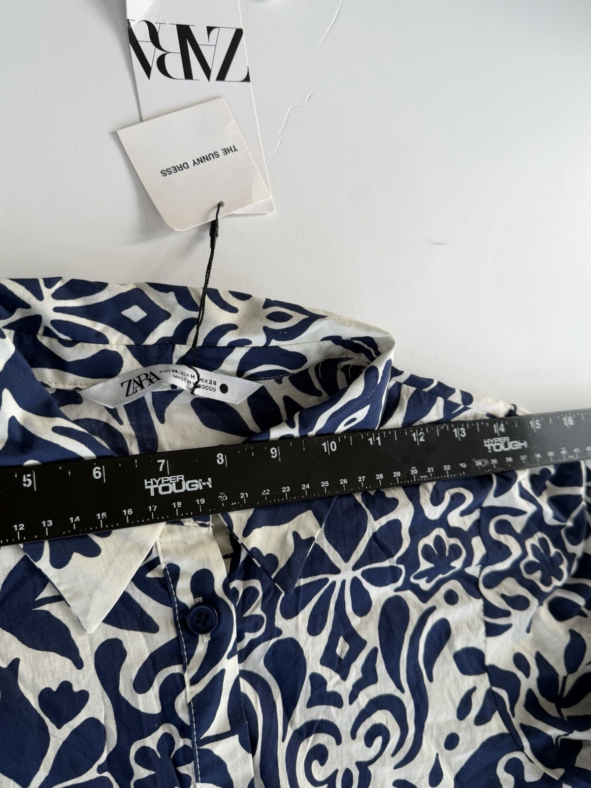 ZARA New With Tags – Navy & White Printed Tiered Midi Dress Size M thumbnail 6