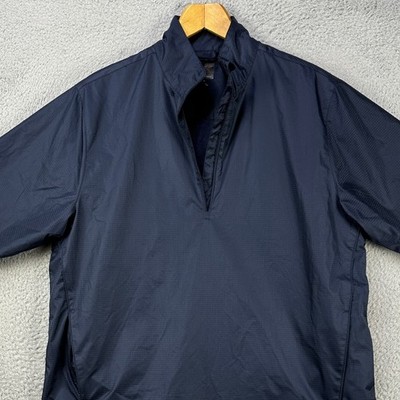 Greg Norman Jacket Golf Mens Medium Navy Blue Pullover Ripstop Short Sleeve Logo