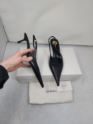 Saint Laurent YSL EU 39 US 9 WOMENS Black Vendome Leather Slingback Pump Shoe