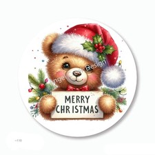 Merry Christmas Teddy Bear Labels Scrapbook Stickers Favors Envelope Seals