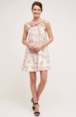 Corey Lynn Calter Anthropologie Watermelon Slice Cotton Poplin Sundress Size XS