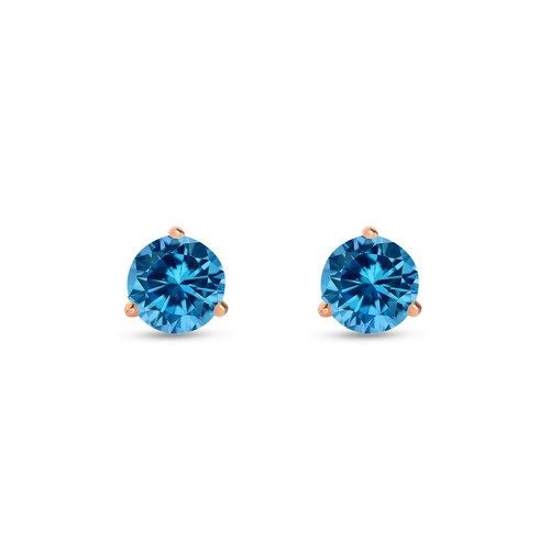 2 Ct Round Blue Created Diamond Earrings Studs Real 14K Rose Gold Martini Push - Picture 2 of 3