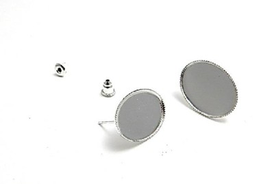 Earring cabochon stud blank settings 12 mm bezel silver plated butterfly backs
